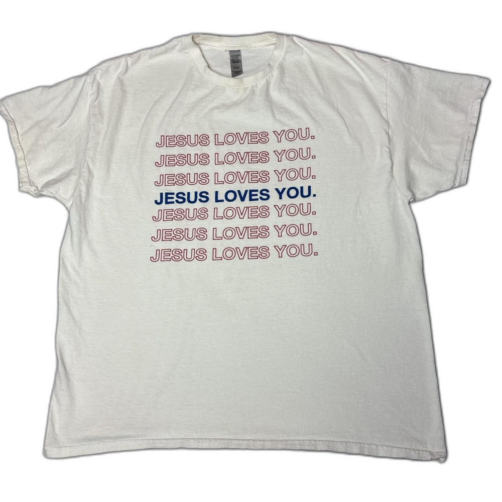 White Jesus Loves You Red Printed T-shirt Men's XL Vintage 100% Cotton